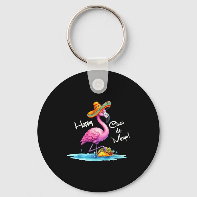 Happy cinco de mayo flamingo design with taco  key ring (Front)