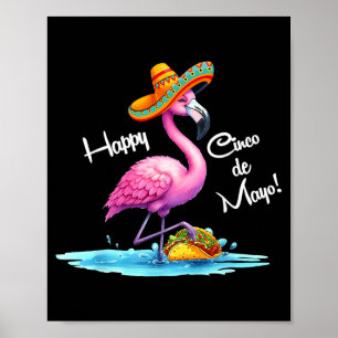 Happy cinco de mayo flamingo design with taco  poster