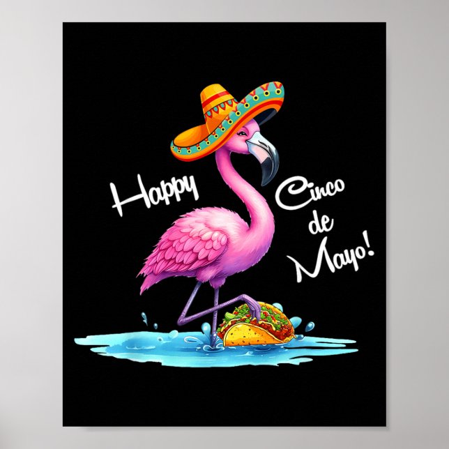Happy cinco de mayo flamingo design with taco  poster (Front)