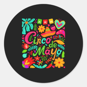 Happy cinco de mayo floral mexican tacos fiestaHap Classic Round Sticker