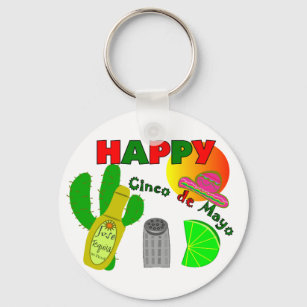 "Happy Cinco de Mayo" Lime, Tequila & Salt Design Key Ring
