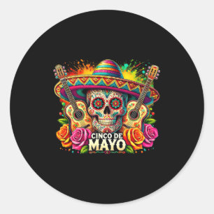 Happy cinco de mayo mexican sombrero skull guitarH Classic Round Sticker