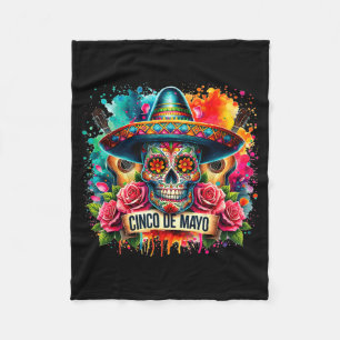 Happy cinco de mayo mexican sombrero skull guitarH Fleece Blanket