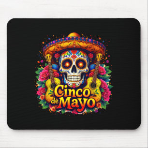 Happy cinco de mayo mexican sombrero skull guitarH Mouse Pad