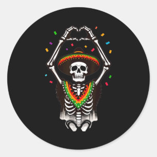 Happy cinco de mayo skeleton fiesta heart hands classic round sticker