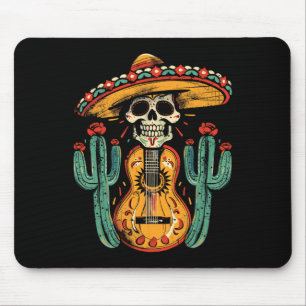 Happy Cinco De Mayo Skeleton Skull Sombrero Guitar Mouse Pad