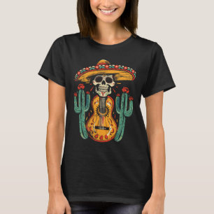 Happy Cinco De Mayo Skeleton Skull Sombrero Guitar T-Shirt