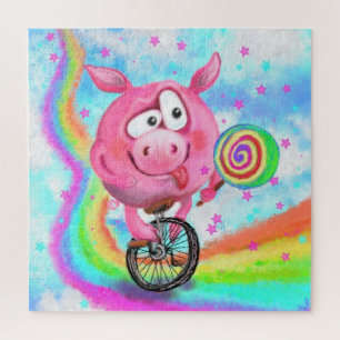 Happy Circus Acrobat Piggy Cyclist Jigsaw Puzzle