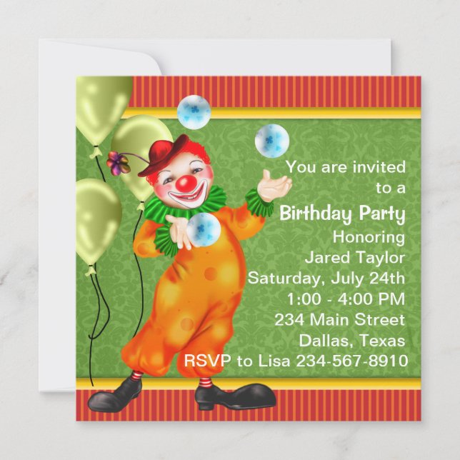 Happy Circus Clown Birthday Party Invitation (Front)