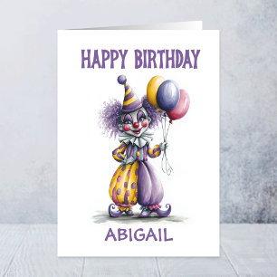 Happy Circus Clown Holding Balloons Birthday Card