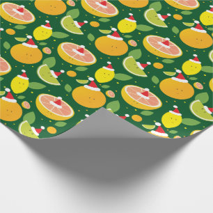 Happy Citrus Santa Hat Pattern Lemon Orange Lime Wrapping Paper