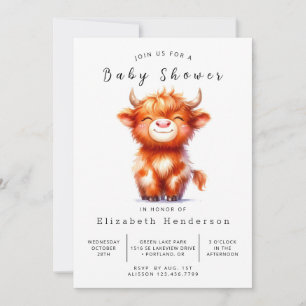 Happy Classic Graceful Cow Baby Shower  Invitation
