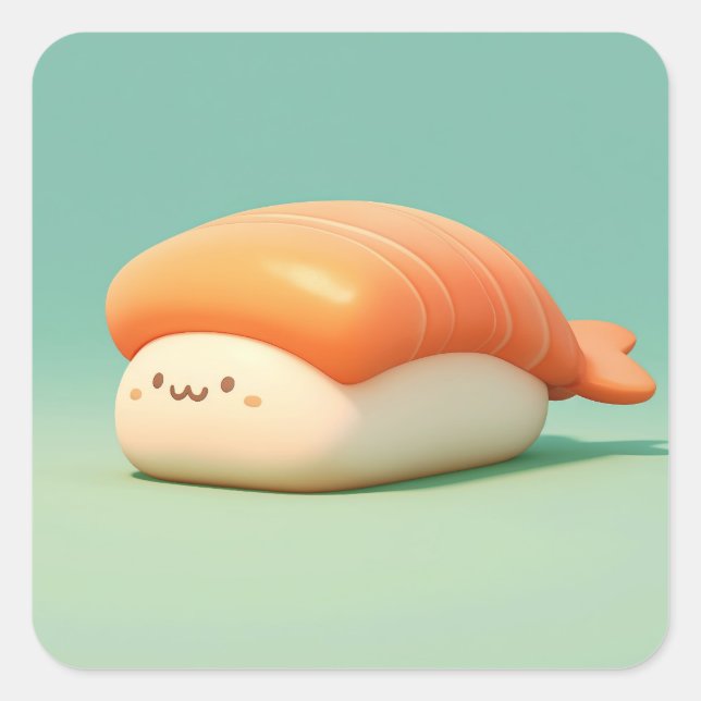 Happy Clay Shrimp Sushi Square Sticker (Front)