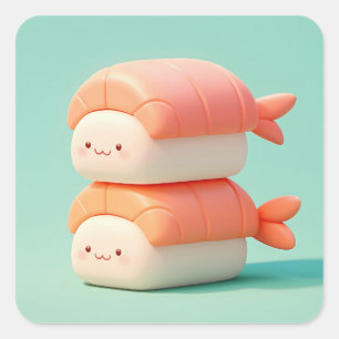 Happy Clay Shrimp Sushi Stack Square Sticker