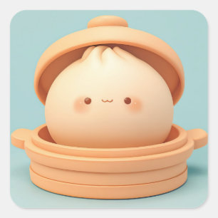 Happy Clay Steamed Dumpling in Steamer Square Sticker