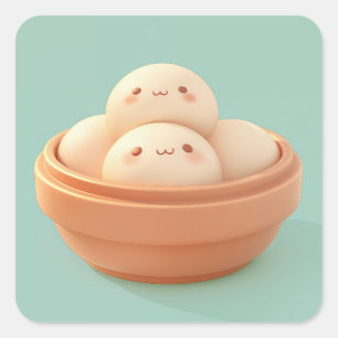 Happy Clay Steamed Dumplings in Bowl Square Sticker