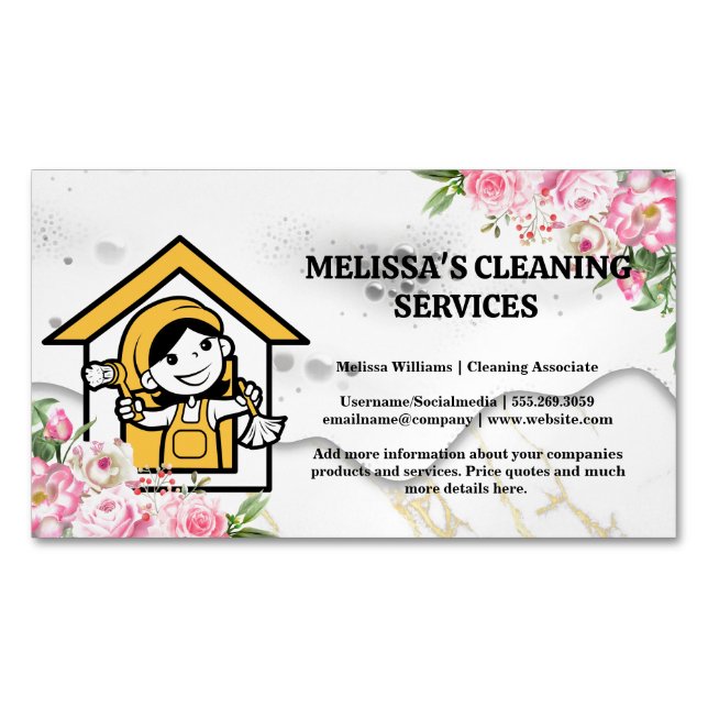 Happy Cleaner | Soap | Flowers Magnetic Business Card (Front)