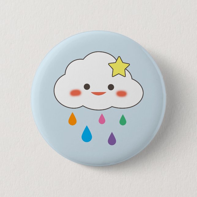 Happy Cloud & Rainbow Droplets 6 Cm Round Badge (Front)