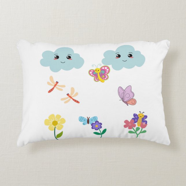  Happy Clouds and Garden Friends  Decorative Cushion (Front)