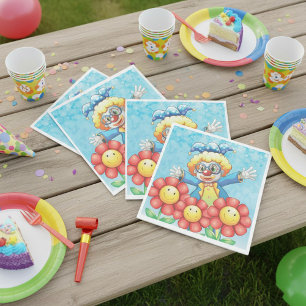 Happy Clown and Smiling Flowers Napkin