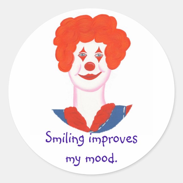 Happy Clown Face, Smiling improves my mood Classic Round Sticker (Front)