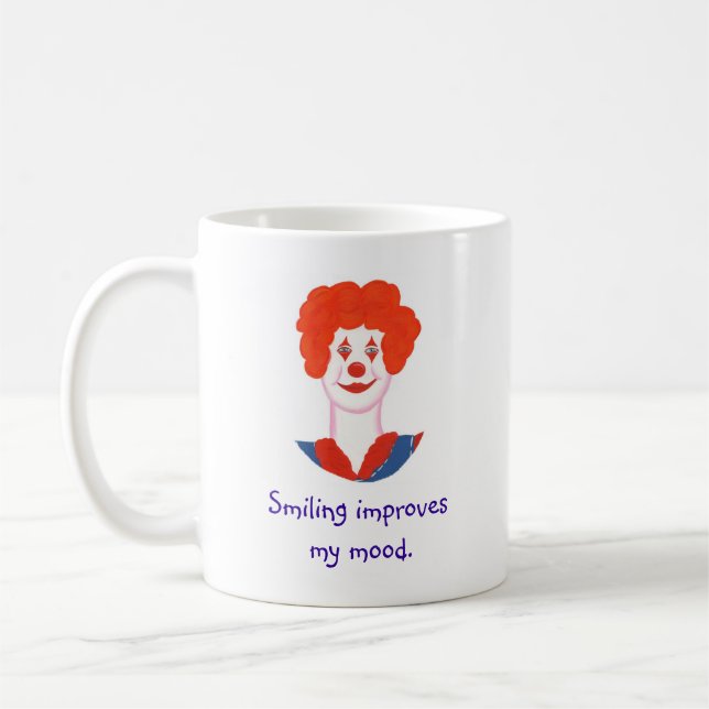 Happy Clown Face, Smiling improves my mood Coffee Mug (Left)