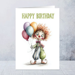 Happy Clown Holding Balloons Birthday Card