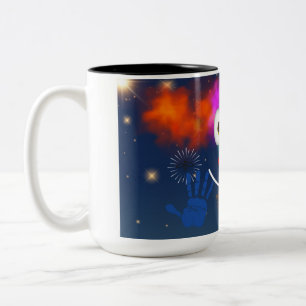Happy clown, stars and the sky Two-Tone coffee mug