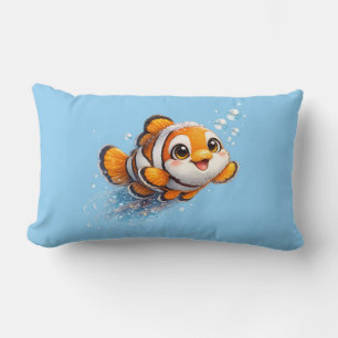 Happy Clownfish Tropical Sea Life Illustration Lumbar Cushion