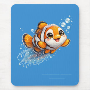 Happy Clownfish Tropical Sea Life Illustration Mouse Pad