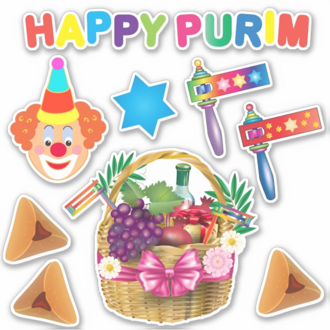 Happy Clowns Purim Festival Party Carnival Symbols (Front)