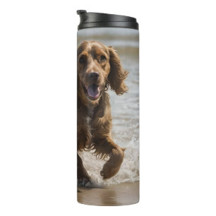 Happy Cocker Spaniel Beach Fun Day,  Thermal Tumbler