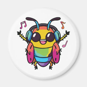 Happy cockroach with headphones listening to music magnet