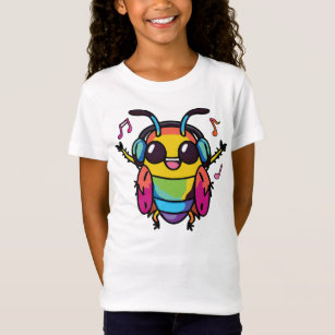 Happy cockroach with headphones listening to music T-Shirt