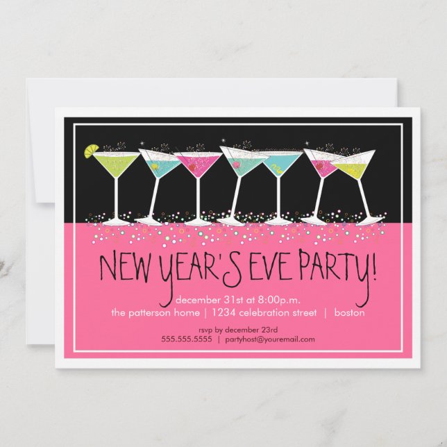 Happy Cocktails New Years Eve Party Invitation (Front)