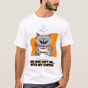 Happy Coffee Cat - Cute and Cheerful Morning Vibes T-Shirt