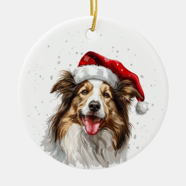 Happy Colley Dog Christmas Personalized Ceramic Ornament (Front)