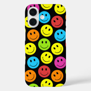 Happy Colorful Faces Pattern iPhone 16 Case