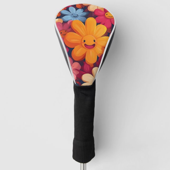 Happy Colorful Flowers Pattern Golf Head Cover (Front)