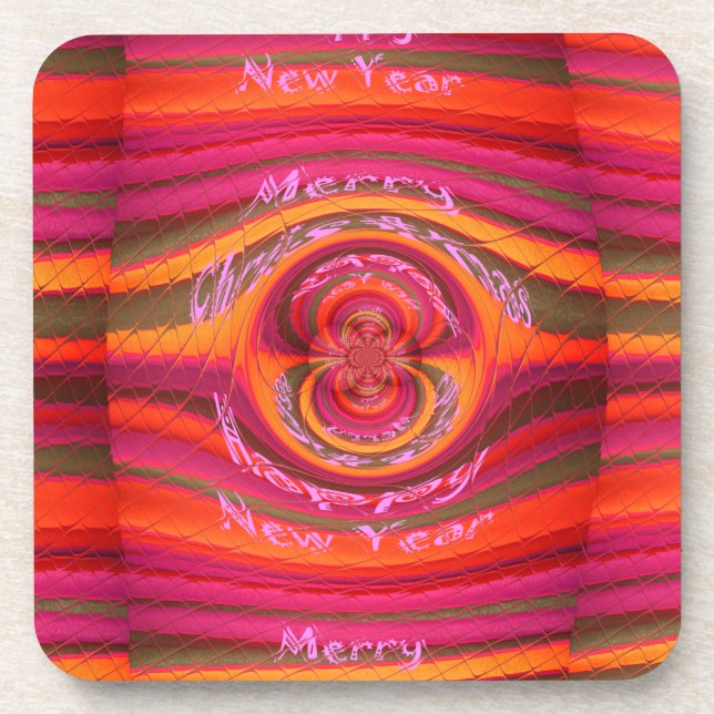 Happy Colors Merry Christmas Happy New Year  Desig Coaster (Front)