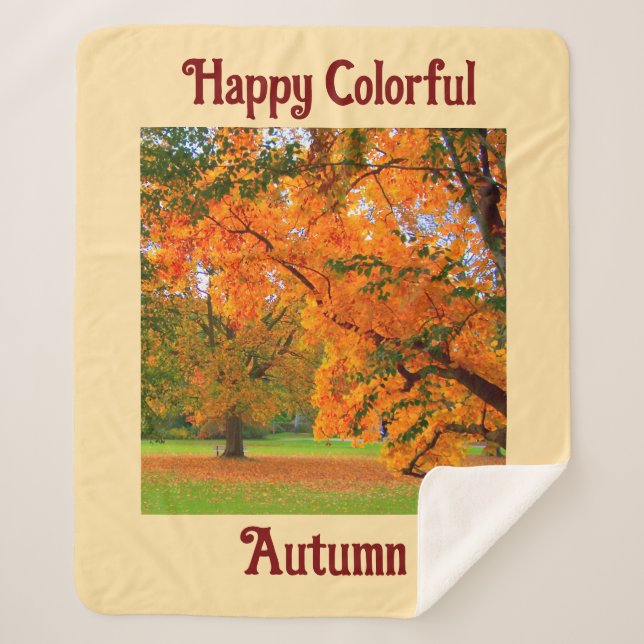Happy Colourful Autumn Sherpa Blanket (Front)