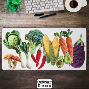 Happy Colourful Crochet Vegetable Mushroom Collage Desk Mat