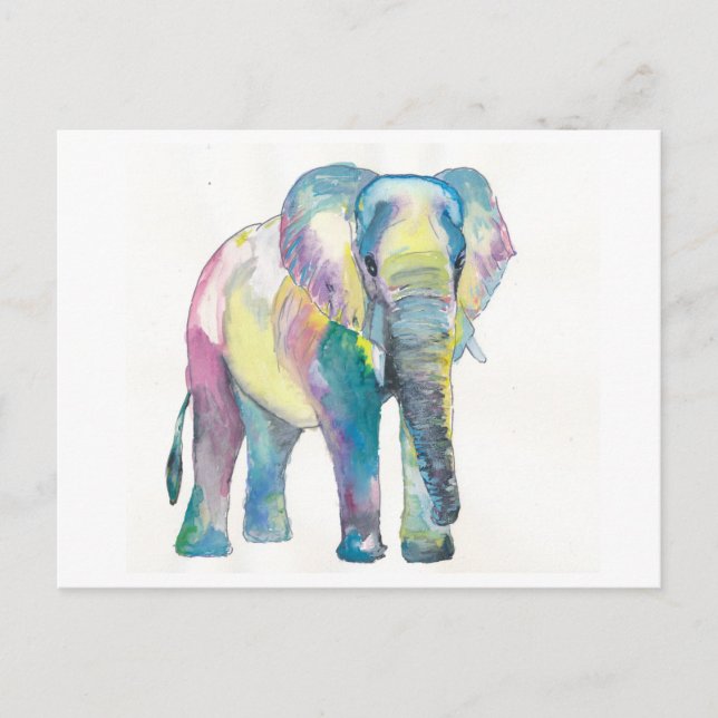 Happy Colourful Elephant Postcard (Front)