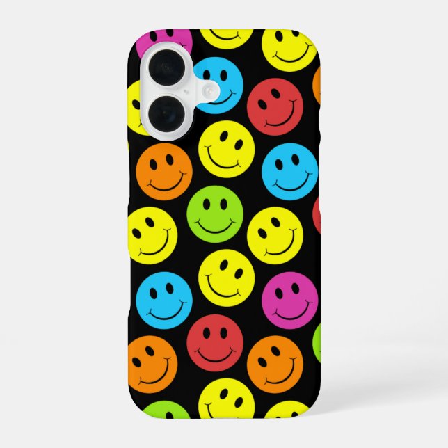 Happy Colourful Faces Pattern iPhone 16 Case (Back)