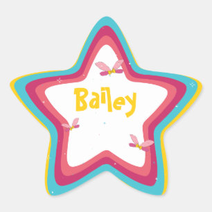 Happy Colourful Fairy Wings Fun Retro Candy Stripe Star Sticker