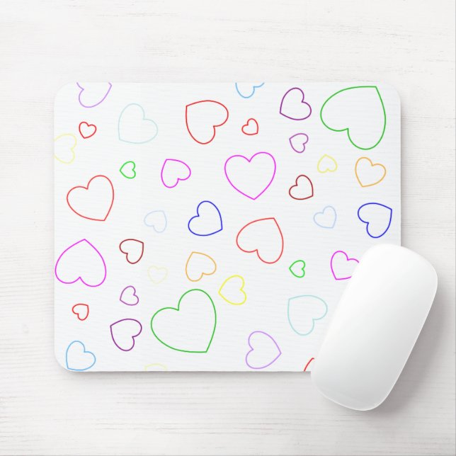 Happy colourful hearts mouse pad (With Mouse)