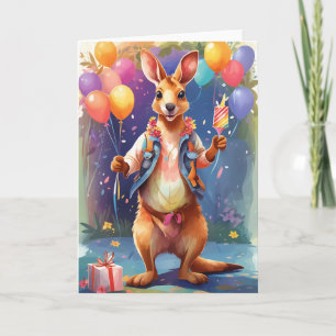 Happy, colourful kangaroo celebrating   Card