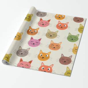 Happy Colourful kawaii Cartoon Cats pattern Wrapping Paper