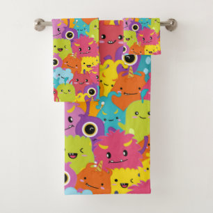 Happy Colourful Monsters Pattern Bath Towel Set