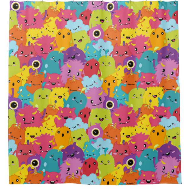 Happy Colourful Monsters Pattern Shower Curtain (Front)